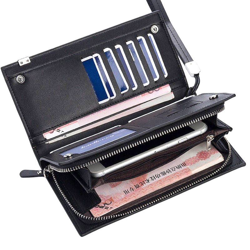 Original Balenberry Long Purse with 12 Card Slots & Zipper Pocket Black