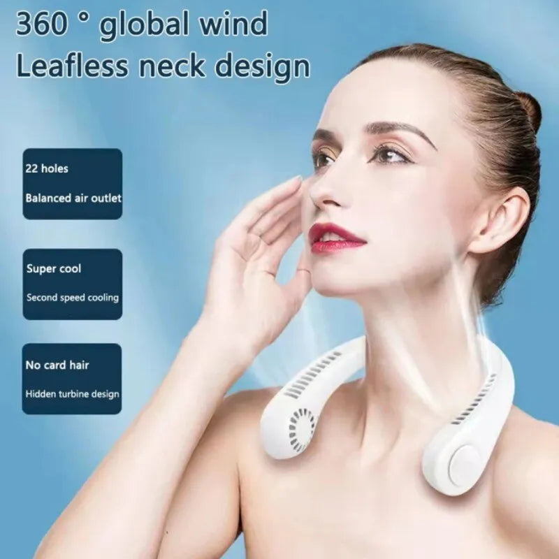 Portable Bladeless Neck Cooler – Hands-Free 360° Airflow USB Rechargeable Neck Fan for Indoor & Outdoor Use