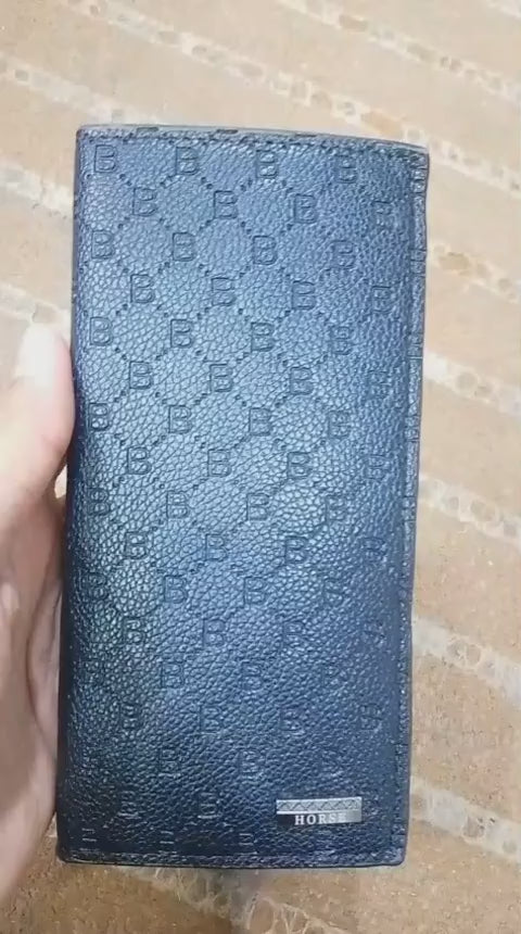 Premium Embossed Monogram Leather Long Wallet – Luxury Bi-Fold Business Clutch & Card Organizer for Men (Black